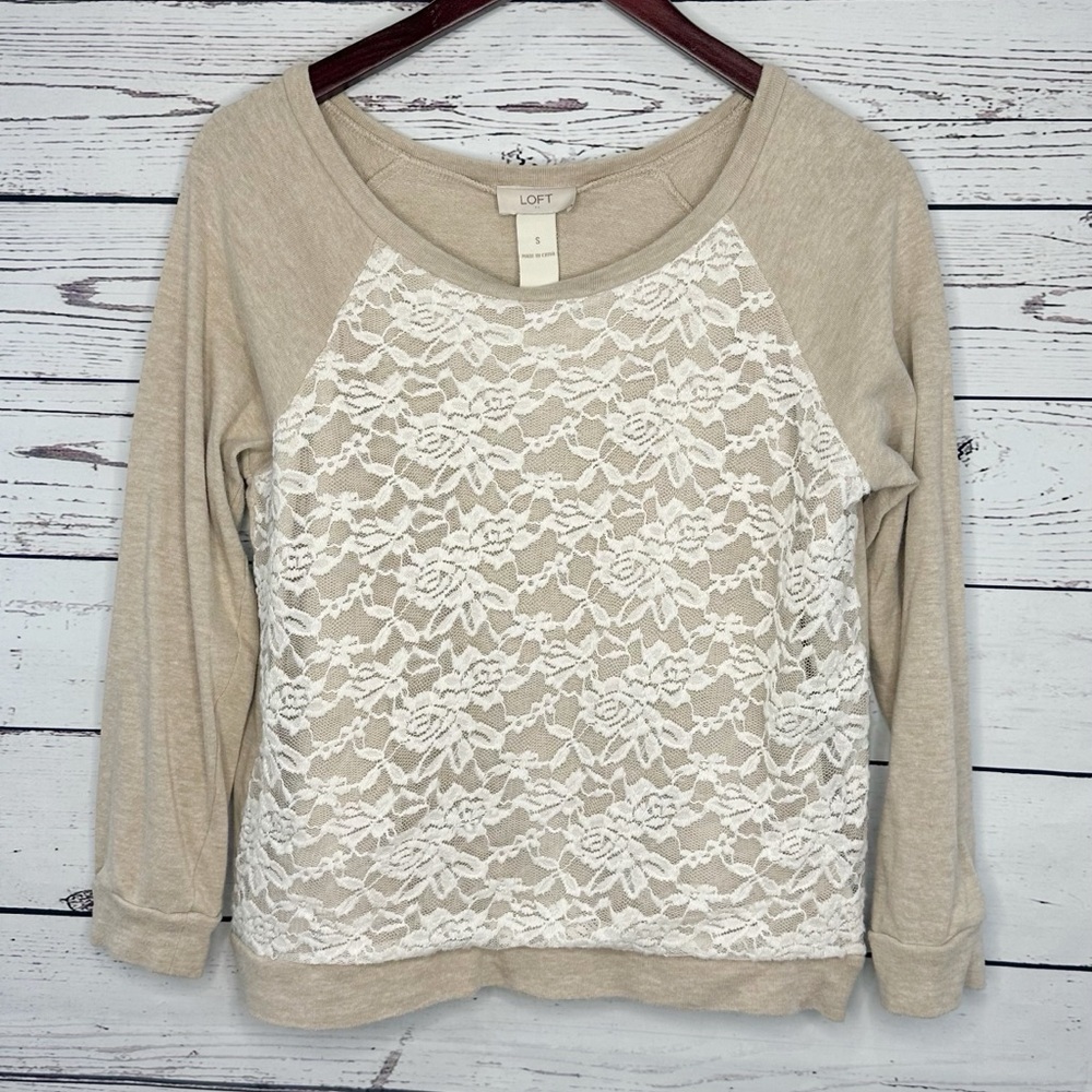 LOFT Women's Cream Lace Sweatshirt